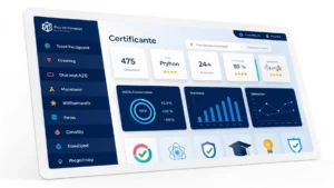 Premium 3D learning dashboard with floating UI elements and tech icons